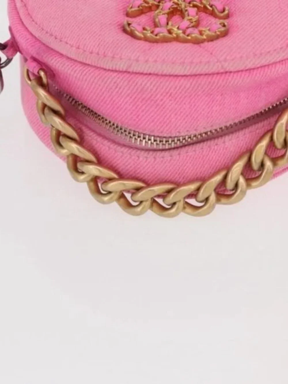CHANEL Matelasse Chain Shoulder Bag Canvas Pink Gold CC Auth bs32090